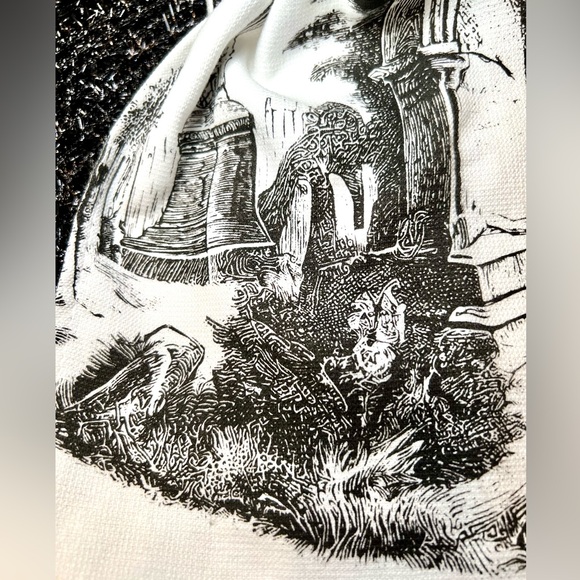 2 Halloween Haunted Graveyard Kitchen Towels Metallic Gold Moon Black Tombstones - Picture 10 of 10